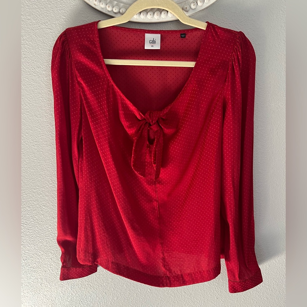 CAbi Red Blouse with Bow Accent